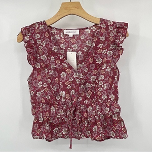 Pink Rose Womens Sleeveless Blouse Pink Size Medium Floral‎ Ruffles NWT B22